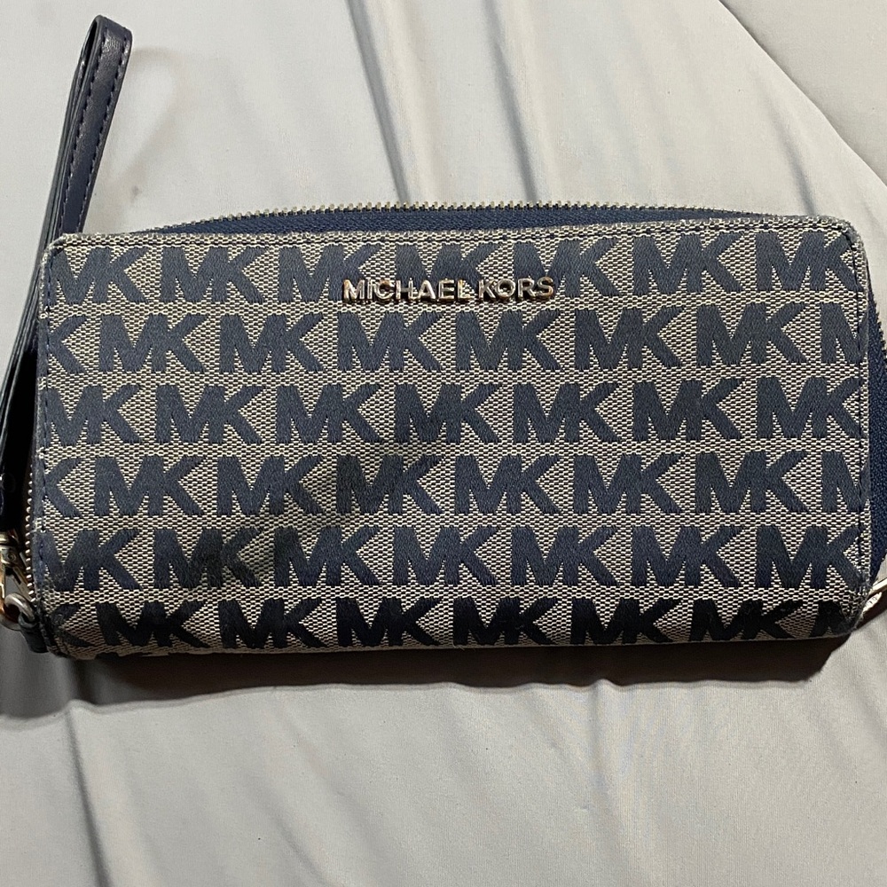 Michael Kors Navy and Gray Logo Wristlet